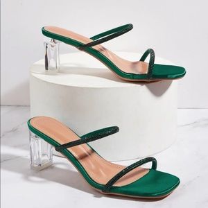 Rhinestone Decor Chunky acrylic heel Sandal Green. Great condition